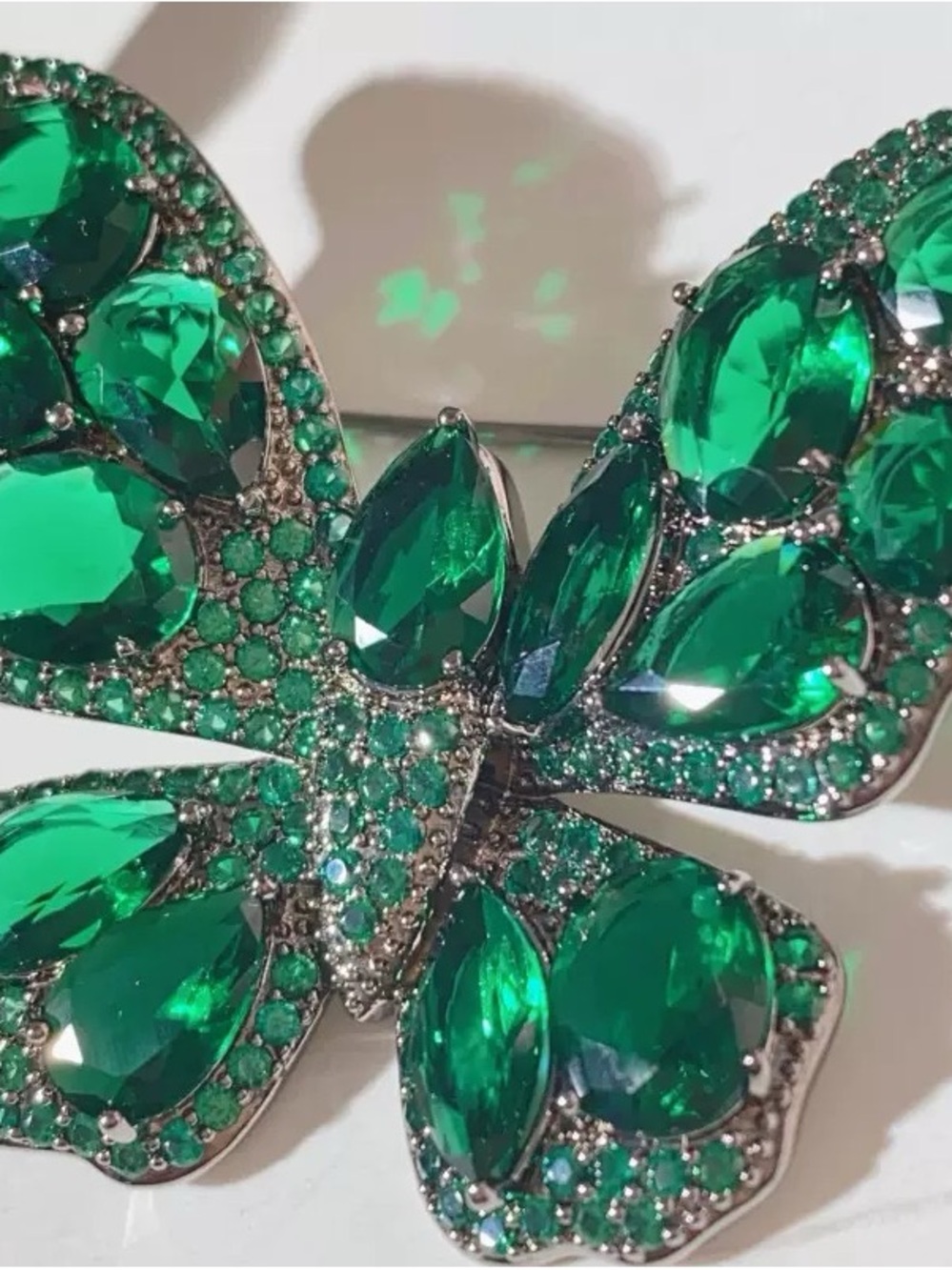 Emerald Green Crystal Butterfly Brooch